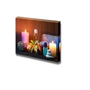 Canvas Prints Wall Art - Spa/Beauty Concept with Three Candles, Towels, Salt, Oil and Stones | Modern Wall Decor/Home Decoration Stretched Gallery Canvas Wrap Giclee Print & Ready to Hang - 12" x 18"
