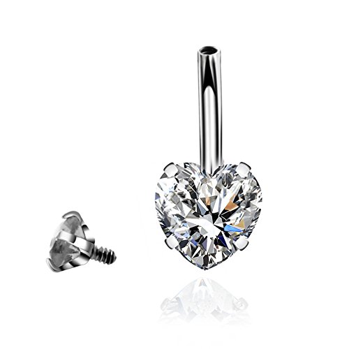 14G Surgical Steel Belly Button Rings Heart Cubic Zirconia Navel Barbell Stud Body Piercing for Women Girls … (3 Pcs(Clear+AB Colour+Pink))