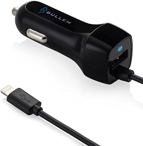 iPhone 6s Car Charger, Bullem Lightning Coiled Car Charger Adapter for iPhone 6/6s 6 Plus with extra 2.1A High Speed USB port, Black