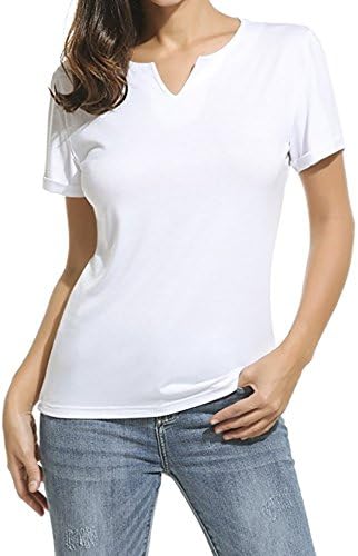 GUBUYI Women's Solid Color Short Sleeve t-Shirt (White/Small-V, S)
