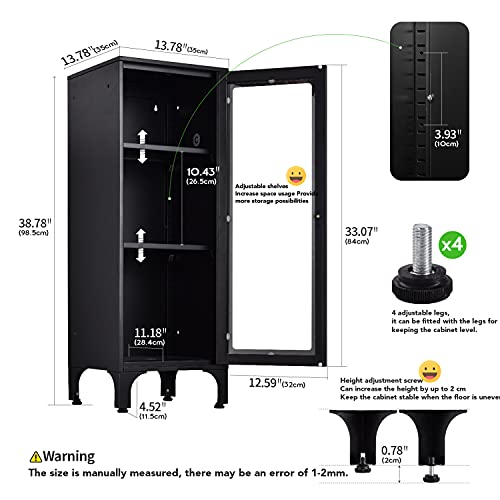 IRONMIX Home Storage with 2 Adjustable Shelves1 Acrylic Door with Alloy Handle