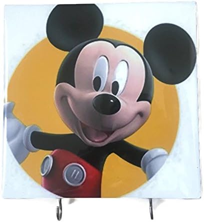 Agility Wall Mounting Home Decor Bedroom Kitchen Hanger Hat Bag Necklace Key Hand Towel Belt Wood 7.87" x 7.87" 2 Hooks Disney Yellow Mickey Mouse's Photo Base TT