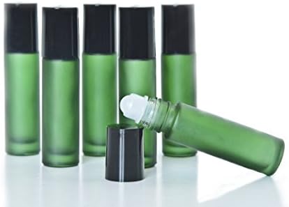 Everything4Oils Frosted Green Glass 10ml Roll on Bottles for Essential Oils (6 Pack)