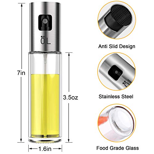 Besmon Olive Oil Sprayer Food-grade Glass Bottle dispenser for Cooking, BBQ, Salad, Kitchen Baking, Roasting, Frying (Clear)