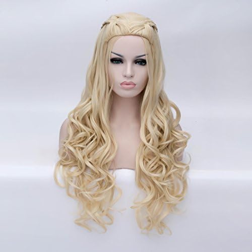 Aosler Game of Thrones Daenerys Targaryen Wig Braided Blonde Long Curly Cosplay Party Costume Halloween Hair Wig