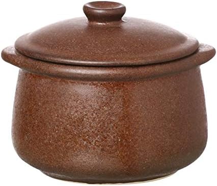 Kudoz Enterprises Ceramic Stoneware Matt Chocolate Dinner Dining Serving Pot Handi with Lid (Brown) -Set of 2