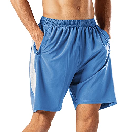 Hmiya Herren Sport Shorts Schnell Trocknend Kurze Hose Mit Reißverschlusstasch (Blauer See, Xl)
