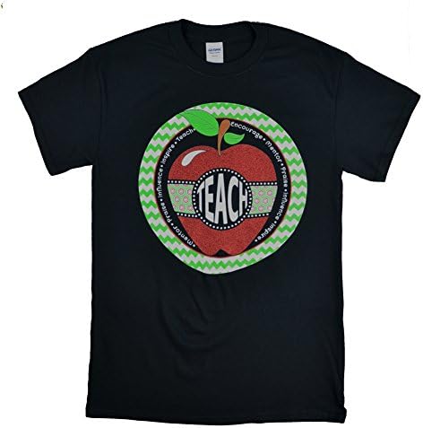 Teacher Red Glitter Apple Teach Black T-Shirt - Tees2urdoor - AL