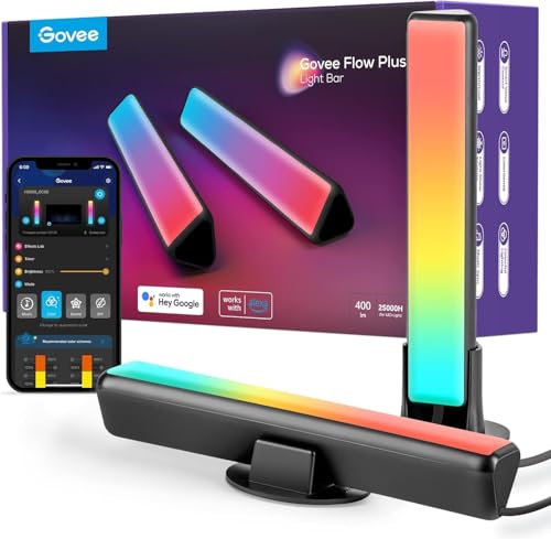 Govee Flow Plus Smart Lightbar, Gaming Lamp, Works with Alexa and Google Assistant, RGBICWW, WiFi, LED, TV Backlight Sync with Music, LED Ambient Light for Gaming, PC, TV