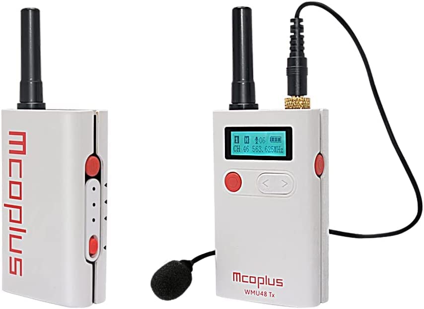 Mcoplus Wireless Microphone System UHF, UHF-WMU48 (GA) 48-Channel Lavalier Mic with Receiver Transmitter, Compatible with Smartphone DSLR Camera Camcorders Mirrorless Audio Recorder, 1 TX+ 1 RX