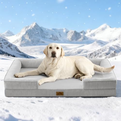 COZY KISS Q-Max Refreshing Dog Sofa, 0.4 cm Summer Dog Bed, Orthopaedic Dog Sofa Indoor Large Size, Waterproof Removable and Washable Bed, Grey, XL (112 x 81 x 18 cm)
