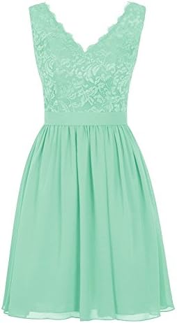 Angel Formal Dresses Women's V Neck Lace Dress Bridesmaids Dress Short Prom Dress(12,Mint Green)