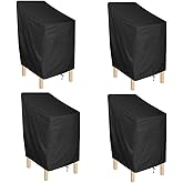 ANMINY Waterproof Patio Chair Covers UV-Resistant Windproof Outdoor Barstools Chair Cover Stackable Lawn High Back Dining Chair Furniture Protector with Storage Bag - Black, Pack of 4