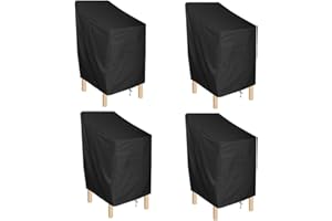 ANMINY Waterproof Patio Chair Covers UV-Resistant Windproof Outdoor Barstools Chair Cover Stackable Lawn High Back Dining Chair Furniture Protector with Storage Bag - Black, Pack of 4