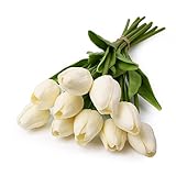 10 pcs White Tulip Flower Latex Real Touch For Wedding Bouquet KC456