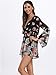 Persun Women Limited Black Floral Print Romper Playsuit With Long Flare Sleeves