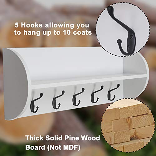 Dseap Wall Shelf with 5 Hooks 24” Heavy Duty Coat Rack Wall Mount with Shelf, Entryway Shelf