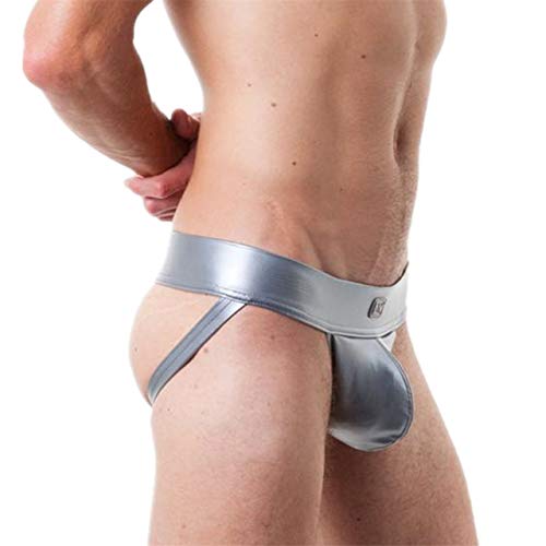Aiybao Men s Sexy Underwear Cortical Panties T Pants Men s Thongs G-String Underwear Leather (Medium, Silver)