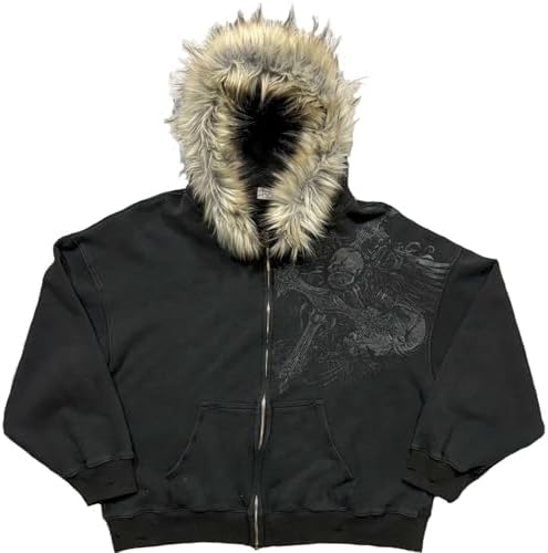 Amazon.com: RICHTRUE Therian Fur Hood Jacket Y2k Goth Zip Up