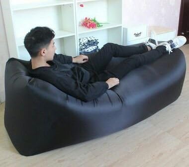 Inflatable Lounger Bag | Hammock Inflatable Air Lounger | Outdoor/Indoor Wind Bed Lounger | Portable &amp; Adjustable Waterproof Air Bag Chair Sofa for Beach Parties, Camping, Hiking, Pool (Black)