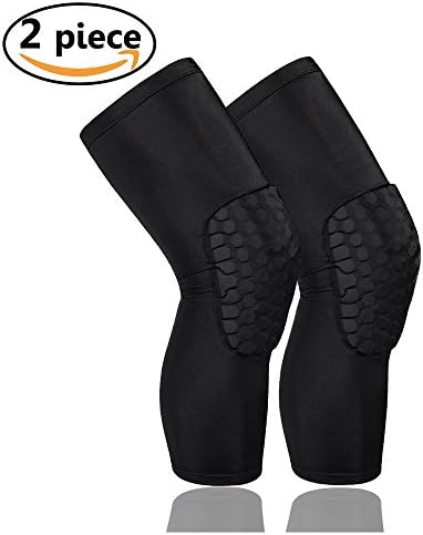 (1 Pair/2pcs) Basketball Padded Leg Sleeve Knee Pad Protector Anti-Slip Honeycomb KneePad L Black