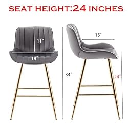 GBZB Modern Bar Stools Set of 2, Gray Velvet Bar
