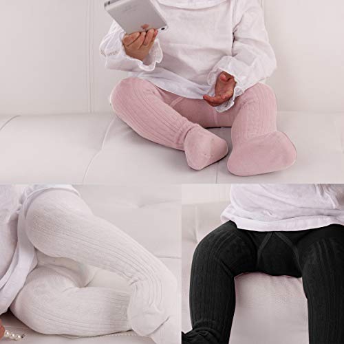 3 Pack Newborn Baby Leggings Cotton Seamless Baby Tights Toddler Infant Footed Stocking Pantyhose for Baby Boys Girls (6-12 Months, White Pink Black)