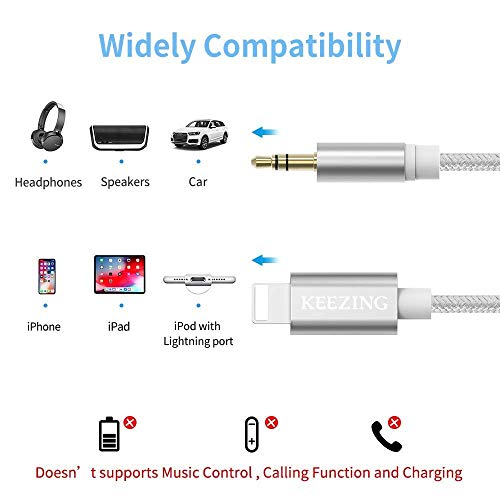 Aux Cord Compatible with iPhone X / 8/8 Plus/ 7/7 Plus/XS Max/XR,3.5mm Male Stereo Audio Cable Car Aux Cable Supports iOS 11 or Later for Car/Home Stereo or Headphones