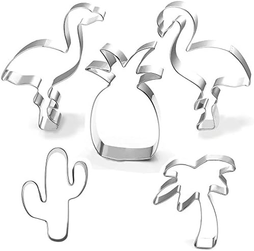 DOOGA 5Pcs Tropical Theme Party Cookie Cutter Pastry Mold Fondant Cutter Flamingos Palm Tree Pineapple Cactus Cookie Cutters Set (5pcs)