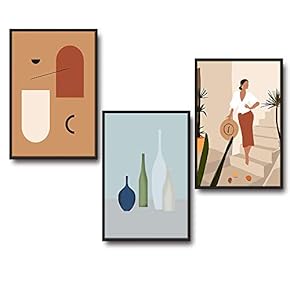 3 Piece Framed Canvas Wall Art for Living Room, Bedroom Mattis and Brutalist Canvas Prints for Modern Home Decoration Ready to Hang - 16"x24"x3 Panels