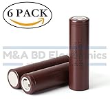 LG INR18650 HG2 High Drain Li-ion 3.7V 20A 3000mAh Rechargeable Flat Top Battery, (6 Pcs)