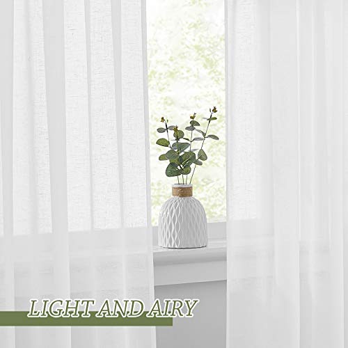 RYB HOME White Sheer Curtains 96 inch Faux Linen Blend Semi Sheer