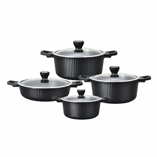 VOGATI MONACO SERIES 8PCS TITANIUM GRANITE COATING NON STICK INDUCTION COOKWARE SET - INCLUDING 20/24/28CM CASSEROLE + 28CM SHALLOW CASSEROLE (100% PFOA FREE) (BLACK)