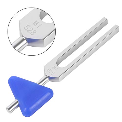 Tuning Forks Set 5 Pcs - 528 Hz Crystal Tuning Fork with Blue Triangular Silica Gel, Reflex Silicone Hammer Striker, Micro-Fiber Cleaning Cloth, Drawstring Pouch, 528 MI for DNA Repair Healing