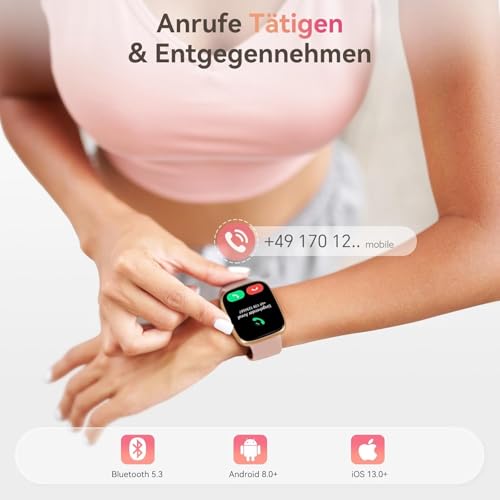 Smartwatch Women Men, 1.85 Inch AMOLED Touch Screen, Fitness Tracker with Bluetooth Calls & AI, Heart Rate, SpO2, Sleep & Women's Cycle Tracking, 100+ Sports Modes, 3ATM Waterproof for iOS & Android