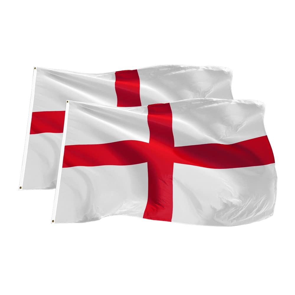 2 England Flag 35,43 x 59,05 Oz cm - Ultra Strong Dual Function with 2 Eyelets and Pole Loop,2 English National Flag