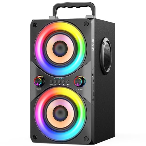 RRNUY 100W Portable Bluetooth Speaker with Subwoofer & LED Light - Powerful Boombox with Powerful Bass, Wooden Housing and TWS for Outdoor Party