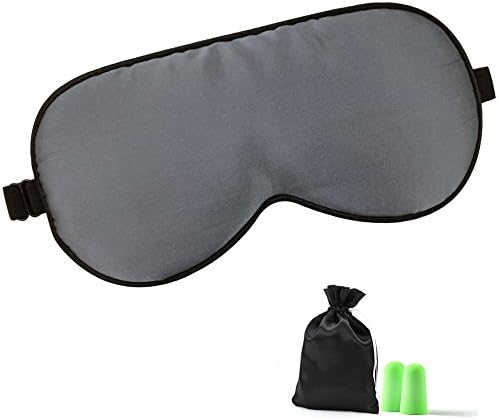 Lonfrote Natural Silk Sleep Mask Smooth Blindfold Eye Mask with Adjustable Strap Carry Pounch and Earplugs (Gray)
