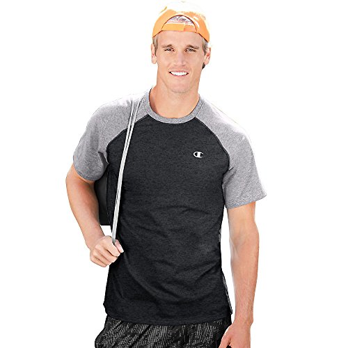 Champion Men's Double Dry Cotton Tee, Champ Ebony Heather/Oxford Grey, Medium Champion Men's Double Dry Cotton Tee, Champ Ebony Heather/Oxford Grey, Medium