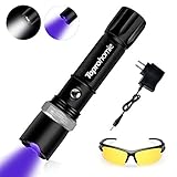 TOPROHOMIE Blacklight Flashlights, UV Flashlight Pet Urine Scorpion Bed Bug Detector with Zoomable Design, 2in1 Rechargeable UV & White LED Handheld Flashlight, 395nm Black Light Pet Urine Detector