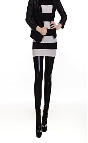 Color Mood Shiny Metal Imitation Patent Leather Leggings Color Waist