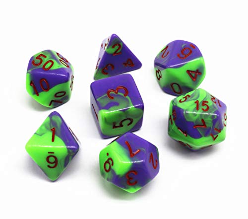 HD DND Dice Set Purple & Green RPG Polyhedral Dice Fit Dungeons and Dragons(D&D) Pathfinder MTG Tabletop Role Playing Game 7-Die Dice Set