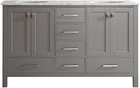 Vinnova 723060-GR-CA-NM Gela 60" Double Vanity in Grey with Carrera White Marble Top Without Mirror