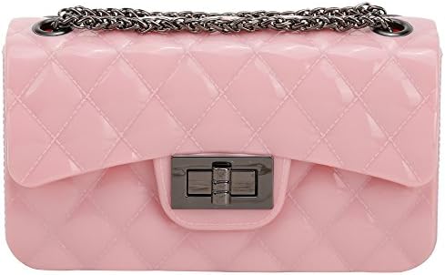 Lily Jane Quilted Pattern Jelly Flap-Top Twist Fastening Hard Outer Crossbody Chain Bag (Blush)
