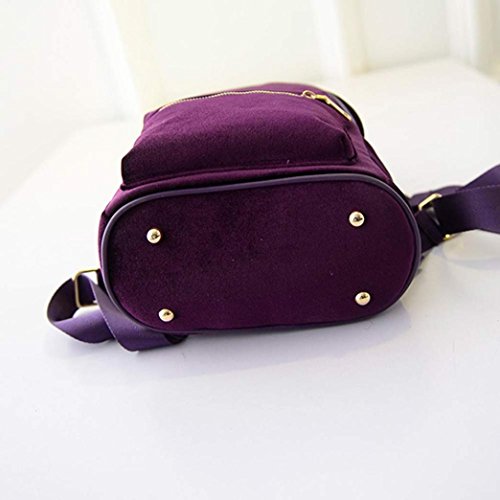 Gillberry Women Gold Velvet Small Rucksack Backpack School Book Shoulder Bag (Purple) - Thumbnail 2