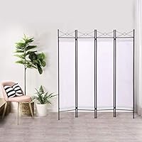 BWM.Co 4 Panel Room Divider Folding Privacy Screen Steel Frame Freestanding Partition Divider for Office, Living Room, White