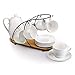 Ceramic Tea Cup Set, including 6 pcs Tea Cup and Saucer with 1 teapot Bamboo Rack, for Home and Office Coffee Teaparty by Pukka Home (Service for 6 (5 oz)) …