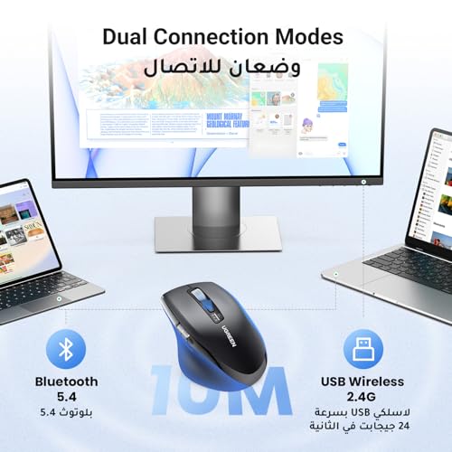 UGREEN Bluetooth5.4+2.4G Wireless Mouse, Ultra-Fast Scrolling, Ergonomic and Silent, 5000 dpi Mouse with 5 Buttons, for Office/Home/Study, Compatible with Windows, MacOS, iOS, Android, Linux