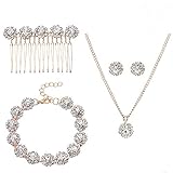 Ammei Bridal Wedding Jewelry for Brides with Crystal Side Comb Earrings Necklace Bracelets 5 Pieces (Rose Gold)