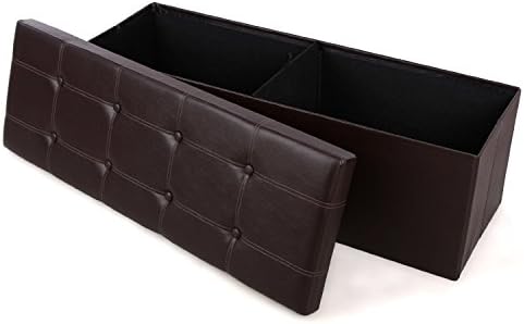 ZEYU Home Faux Leather Collapsible Storage Ottoman Bench Bedroom Storage Trunk Toy Chest Hope Chest (L, BROWN)